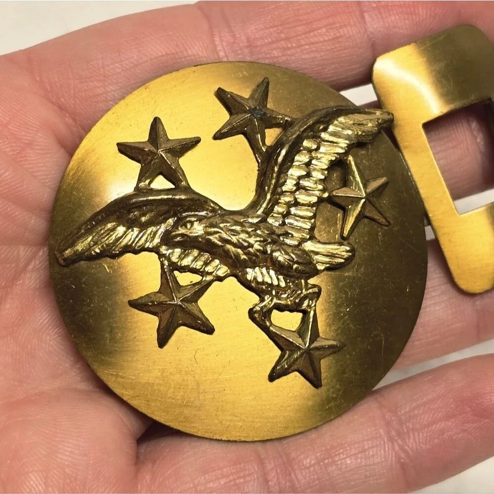 Vintage 60s Brass American Eagle With Stars Belt Buckle And Pendant Medallion